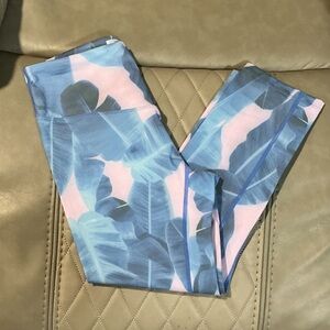 Buddy Love Blue and Pink Leaf Print Leggings